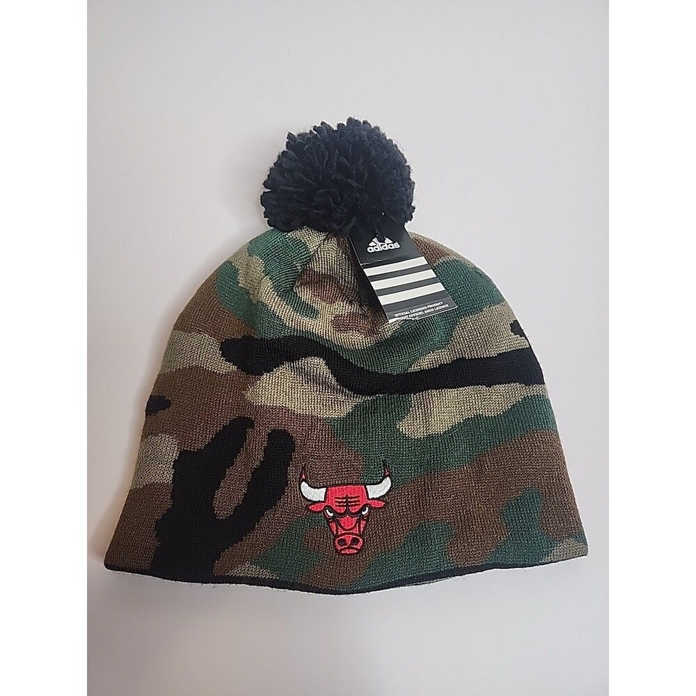 Chicago Bulls Adidas Camo Pom Winter Knit Hat Cap Beanie Style NBA Basketball